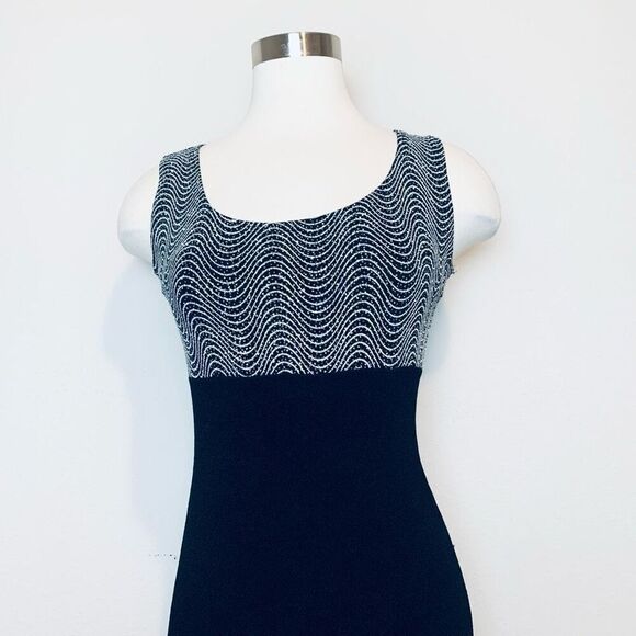 Vintage Onyx Nite 90s VTG Black Glitter Wave Dress Medium Midi Knee - Picture 2 of 8